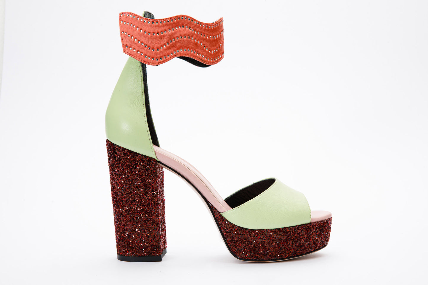 ¡Última venta de la sandalia de mujer Pera Multicolor Glitter con plataforma y tacón!