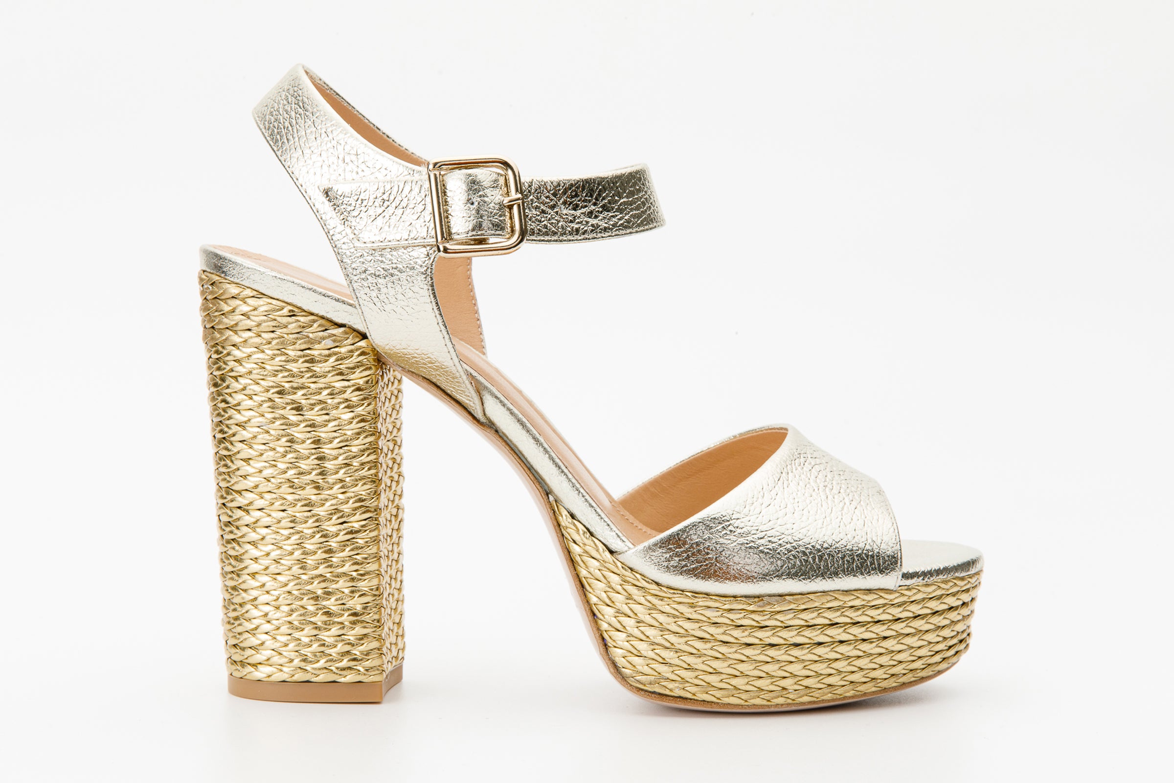 The Tampico Platform Heel Gold Leather Women Sandal