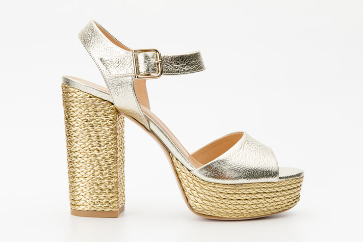 The Tampico Platform Heel Gold Leather Sandal