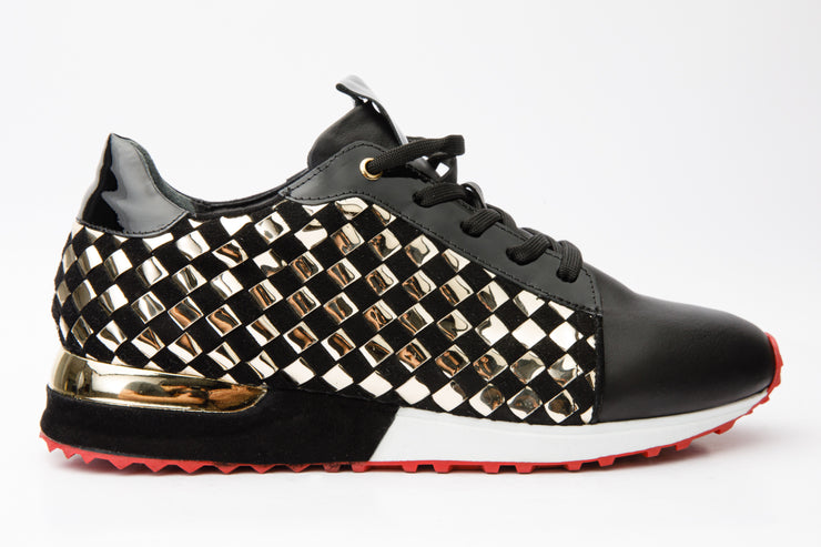 The Sultan Black & Gold Woven Leather Sneaker