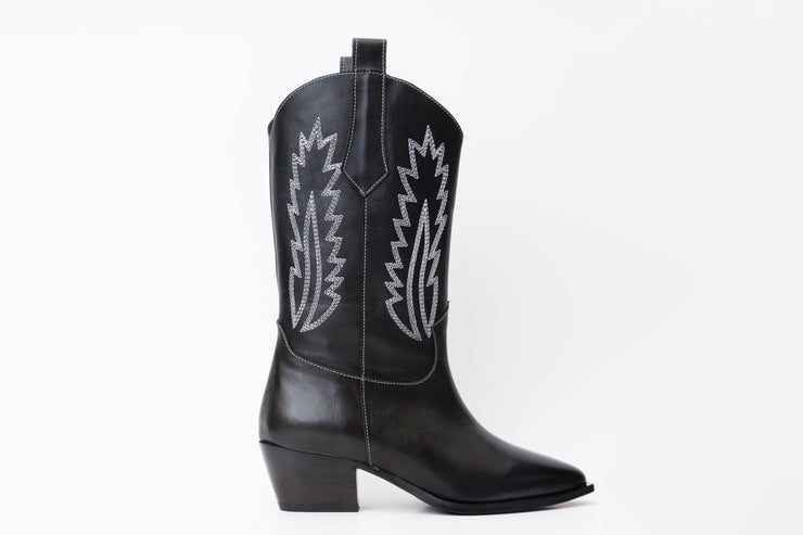 The Togg Black Leather Cowboy Boot