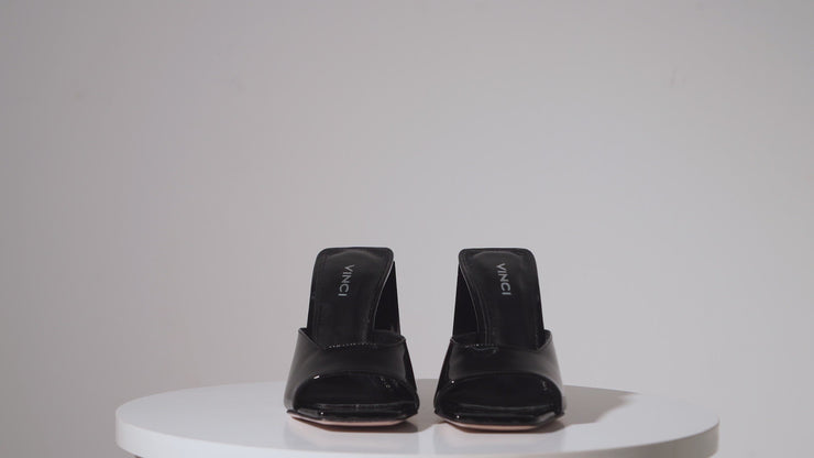 The Butterfly Block Heel Black Patent Leather Sandal