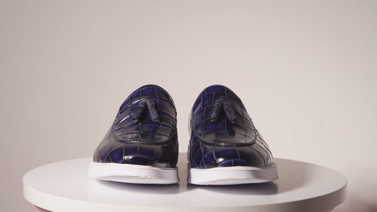 The Parga Navy Blue Leather Tassel Casual Loafer