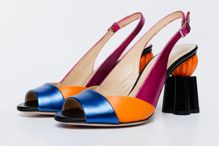 The Rize Multicolor Pumpkin Heel Leather Sandal