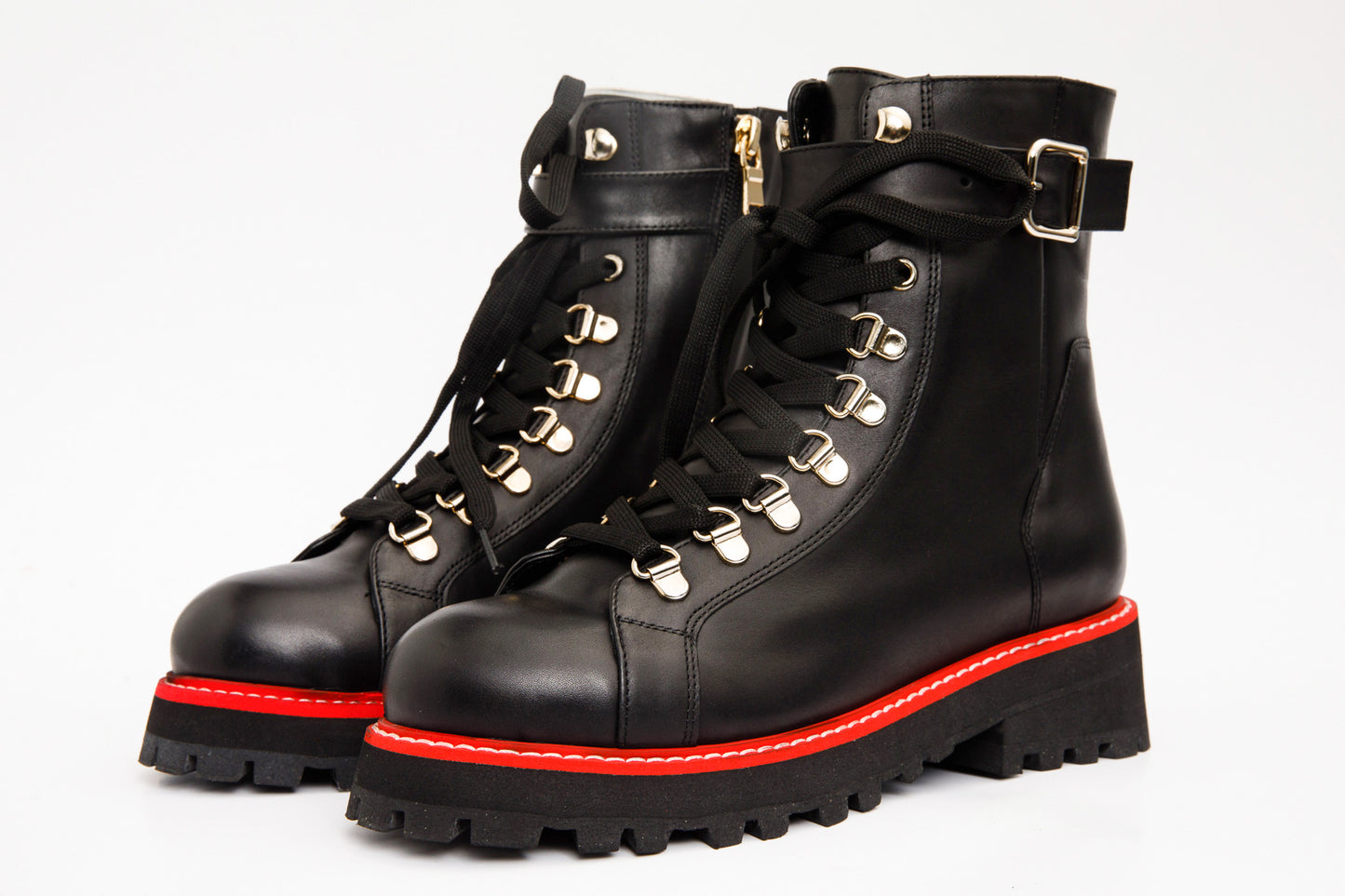 The Belgrano Black Leather Lace-Up Ankle Women Boot With a Side Zipper