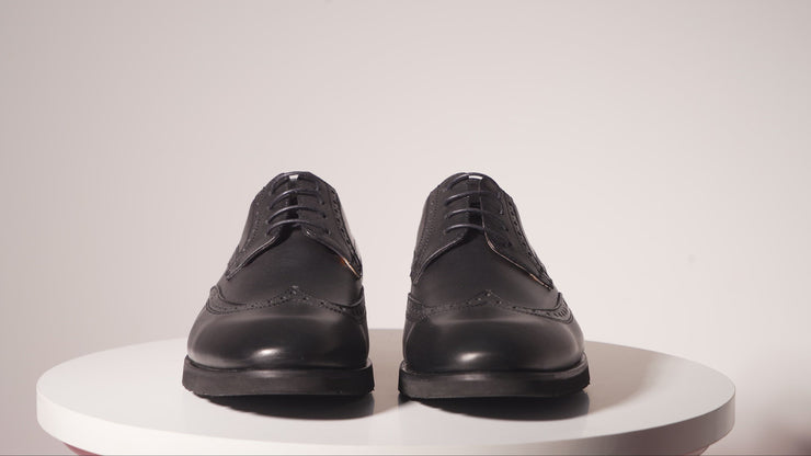 The Molise Black Wingtip Semi Brogue Derby Shoe