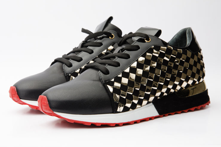 The Sultan Black & Gold Woven Leather Sneaker