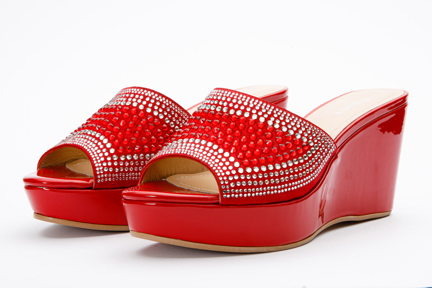 The Barneveld Red Glitter Leather Wedge Heel Women Sandal