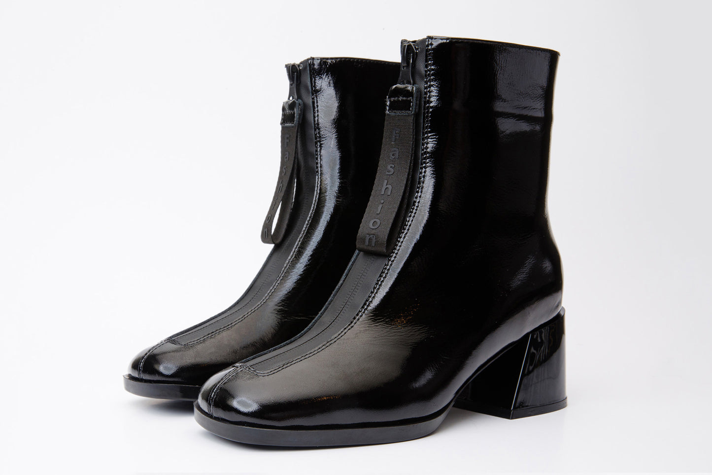 The Tackle Black Patent Leather Block Heel Women Boot