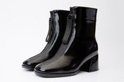 The Tackle Black Patent Leather Block Heel Boot
