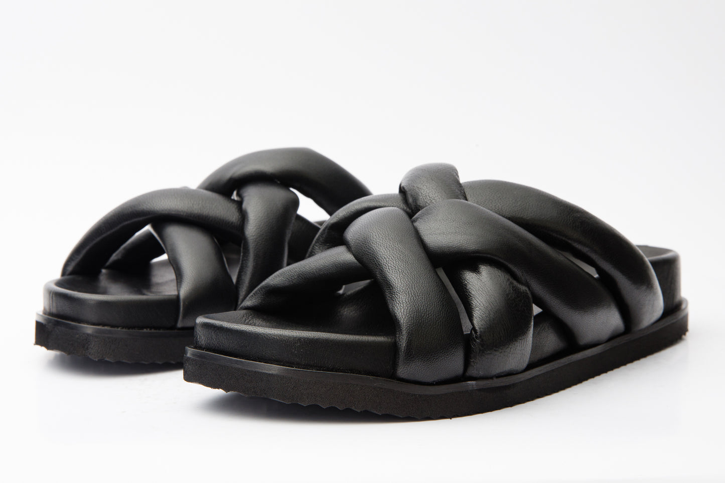 The Papatya Black Puffer Leather Sandal Final Sale!