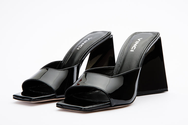 The Butterfly Block Heel Black Patent Leather Sandal
