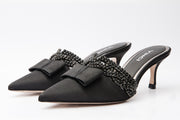 The Volga Black Leather Kitten Heel Pointy Toe Sandal