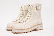 The Belgrano Cream Leather Lace-Up Ankle Boot With a Side Zipper