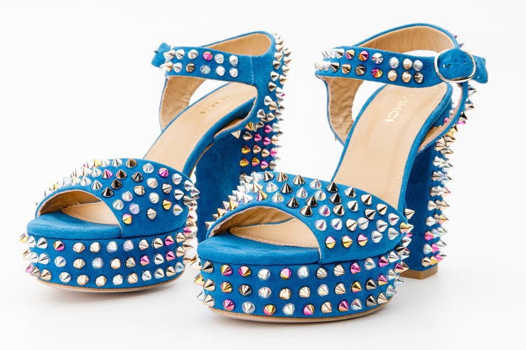 The Tampico Blue Suede Leather Spike Platform Heel Sandal