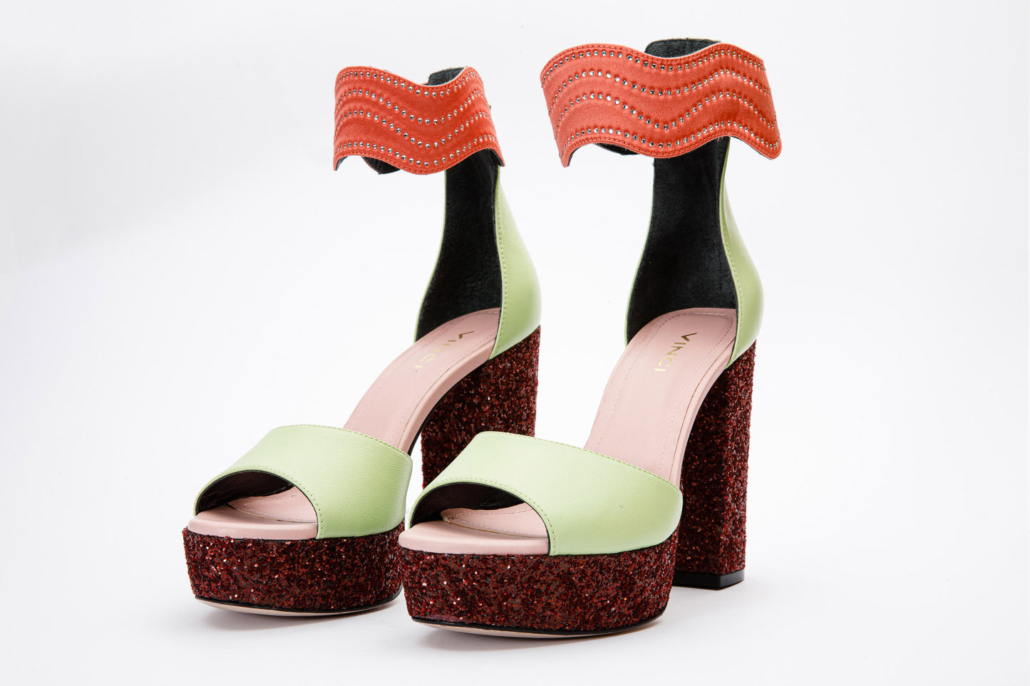 ¡Última venta de la sandalia de mujer Pera Multicolor Glitter con plataforma y tacón!