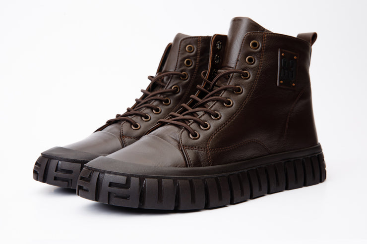 The Taco Brown Leather Casual Lace-Up Boot with a Zipper