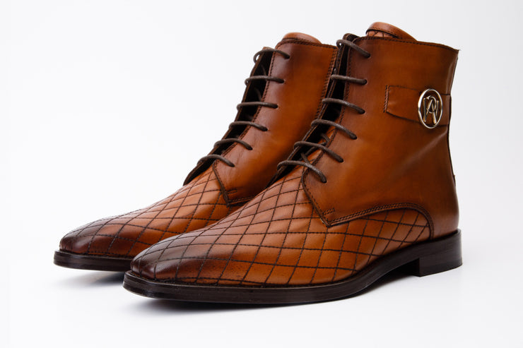 The Zeus Brown Leather Lace-Up Boot with a Zipper