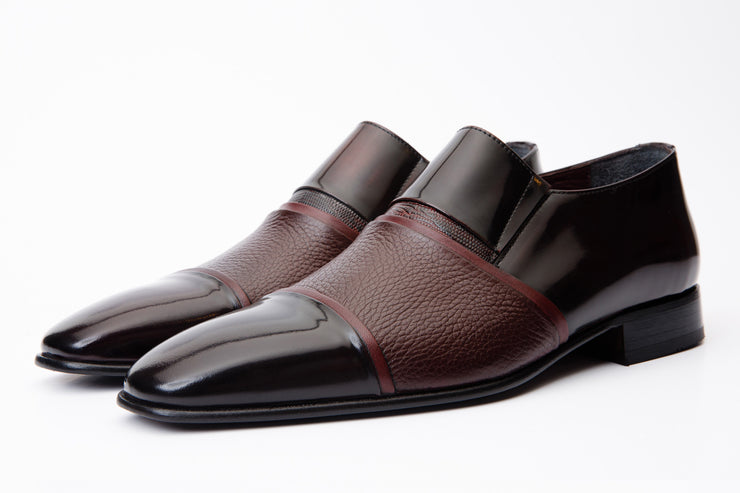 The Everest Burgundy & Burneshed Leather Cap Toe Dress Loafer Shoe