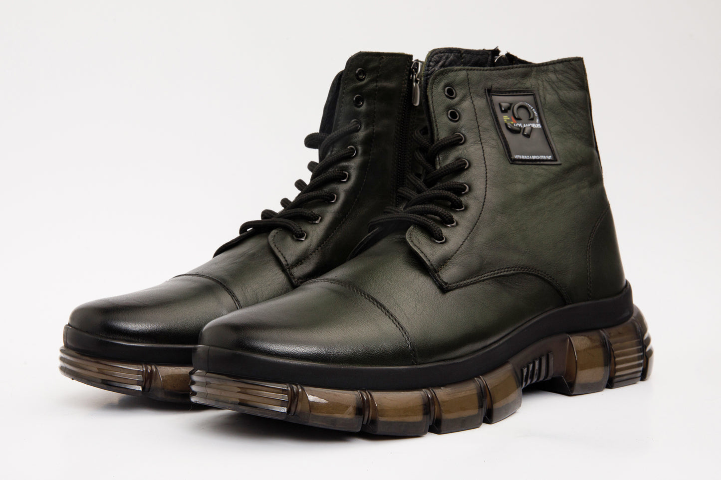 Zapatillas de deporte con cordones y cremallera de cuero verde Ottova para hombre
