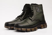The Ottova Green Leather Lace-Up Sneaker Boot with a Zipper