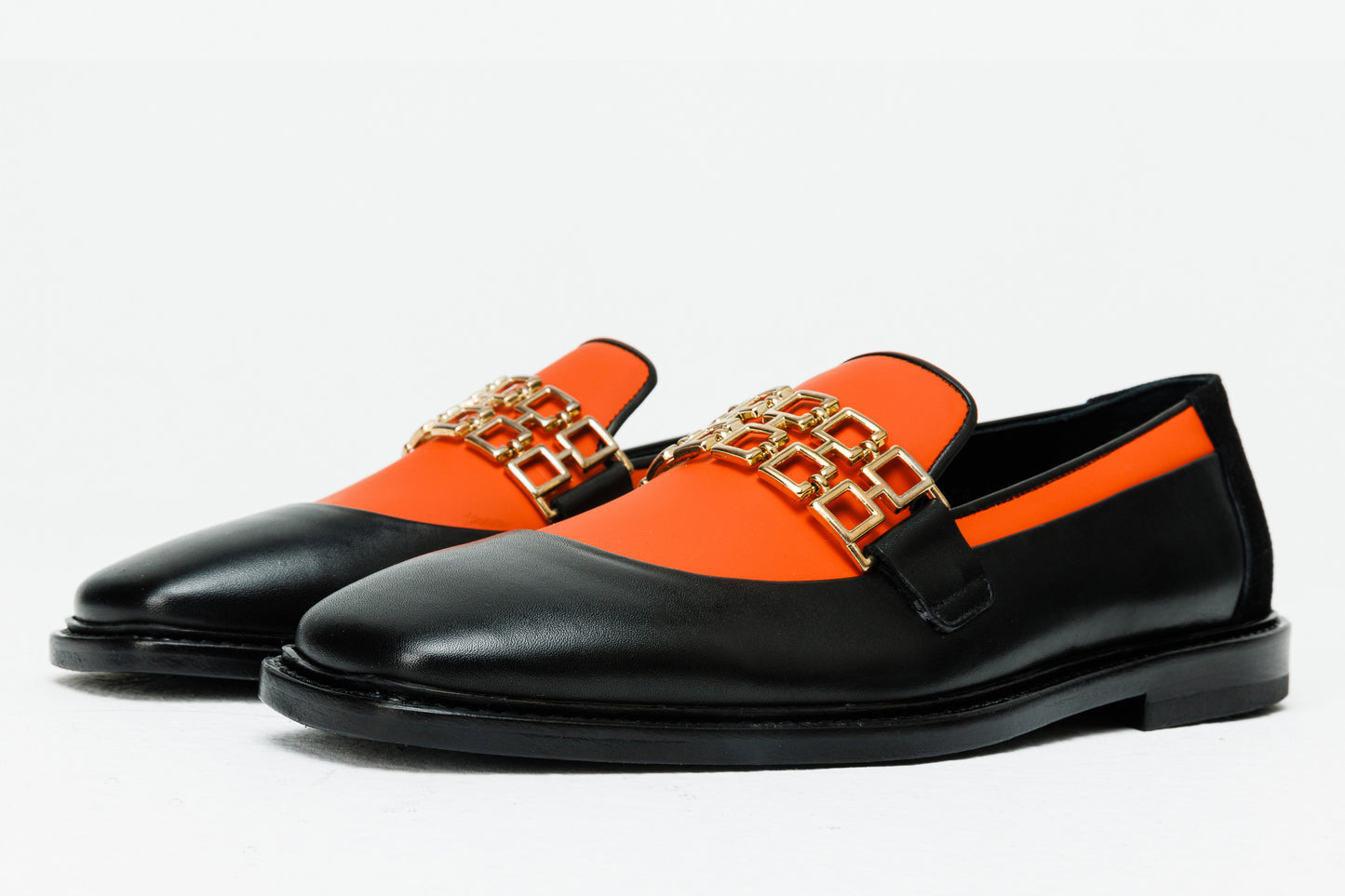 The Gemena Black & Orange Leather Bit Dress Loafer Men Shoe  Final Sale!