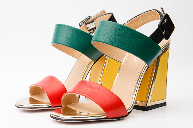 The Niger Block Heel Multicolor Leather Sandal