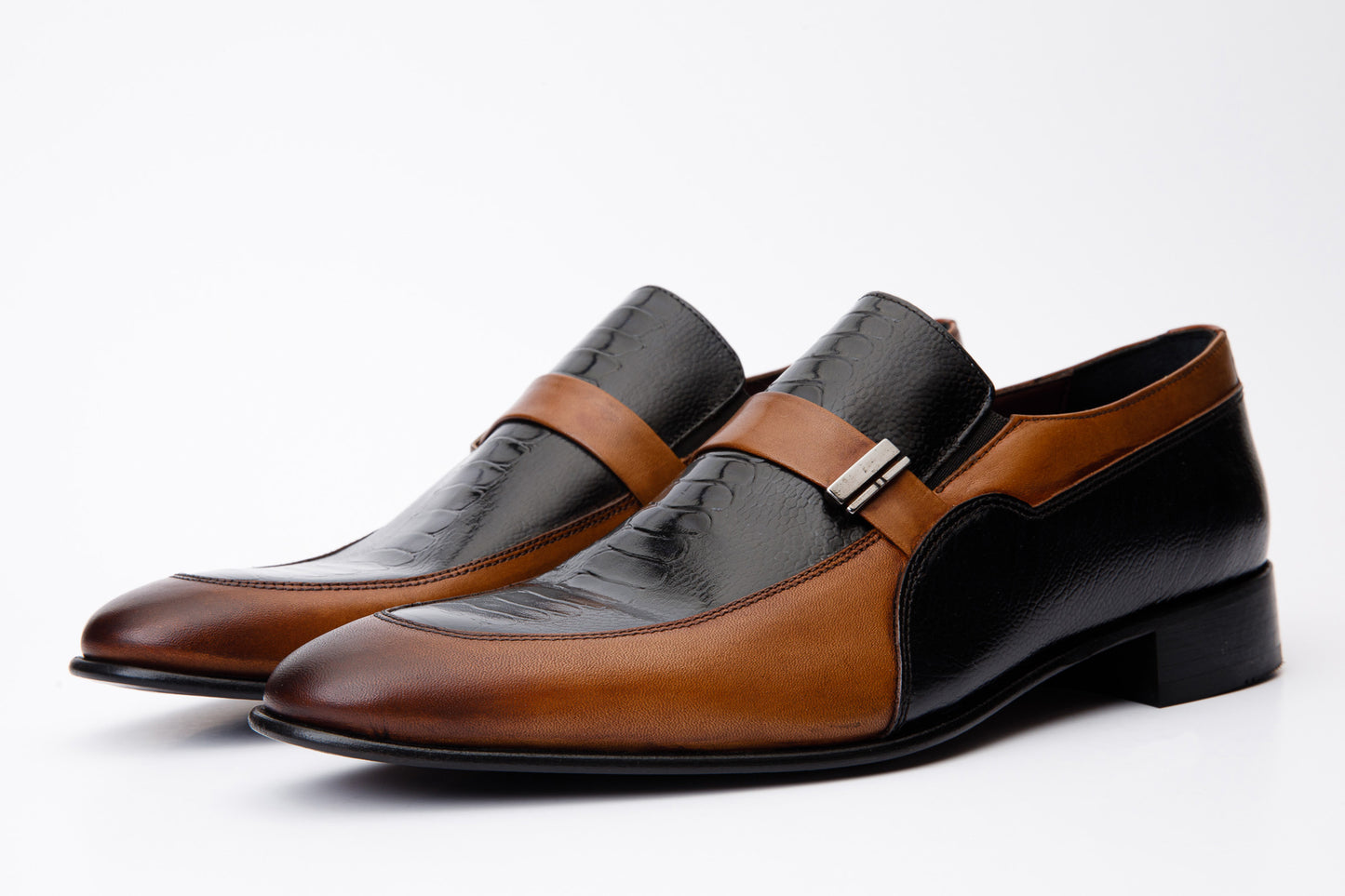 Los zapatos de hombre Kazablanka de cuero marrón y azul marino con hebilla, ¡venta final!