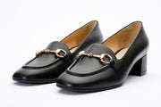 The Delhi Black Leather Block Heel Pump