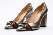 The Afega Silver Leather Block Heel Pump