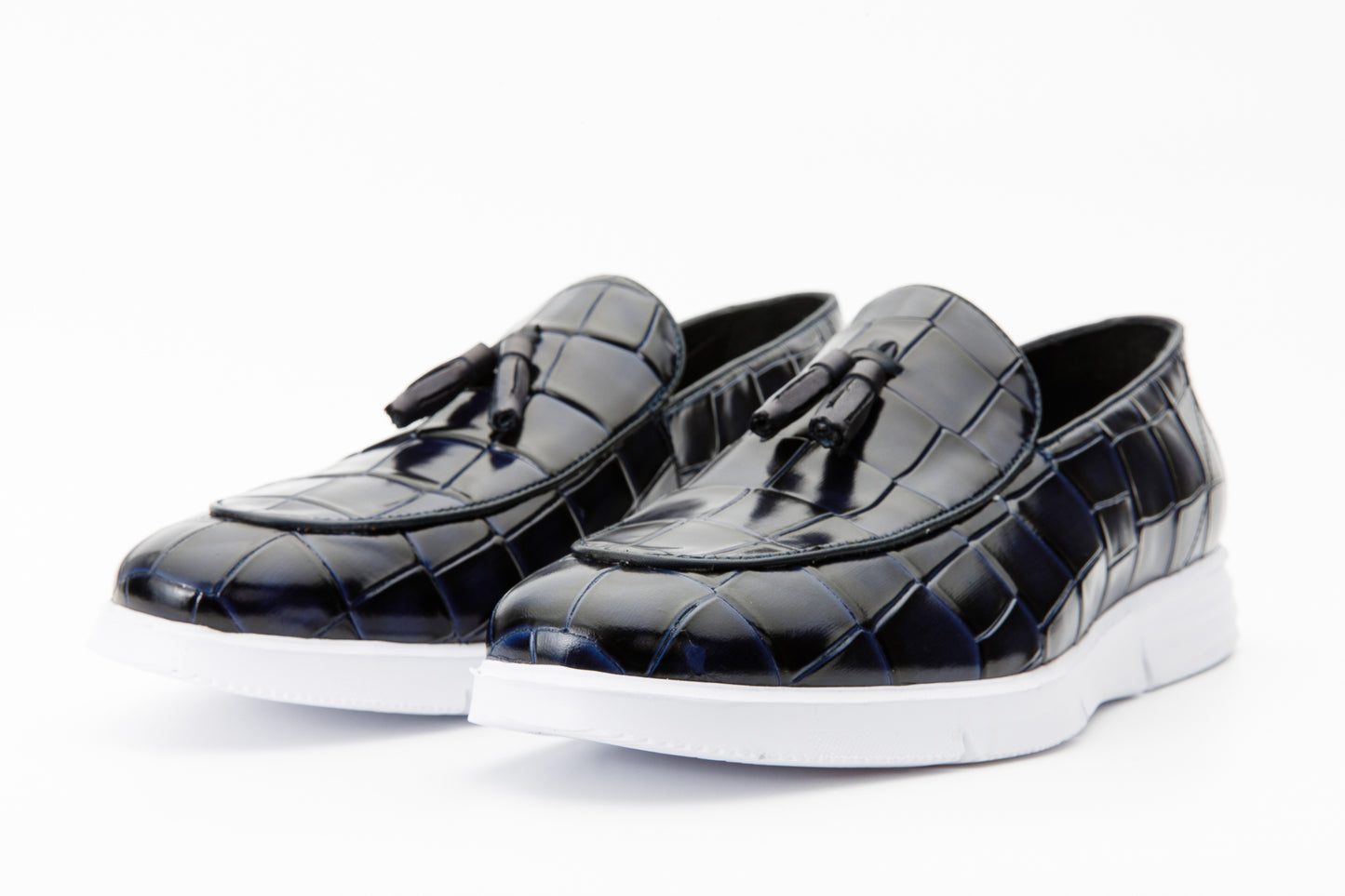 ¡Liquidación final del zapato casual de hombre Parga de cuero azul marino con borlas!