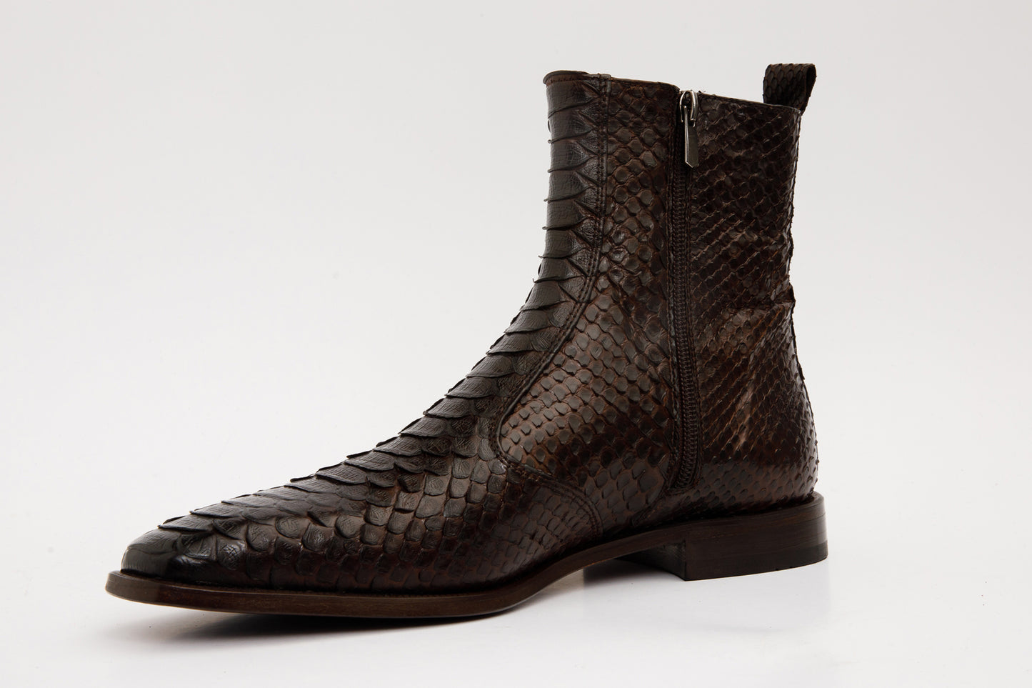 Bota de cuero con cremallera para hombre The Boss Brown Python Snk Edición limitada