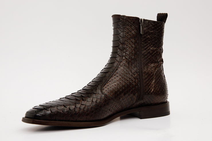 The Boss Brown Pythn Snk Zip-Up Leather Boot Limited Edition