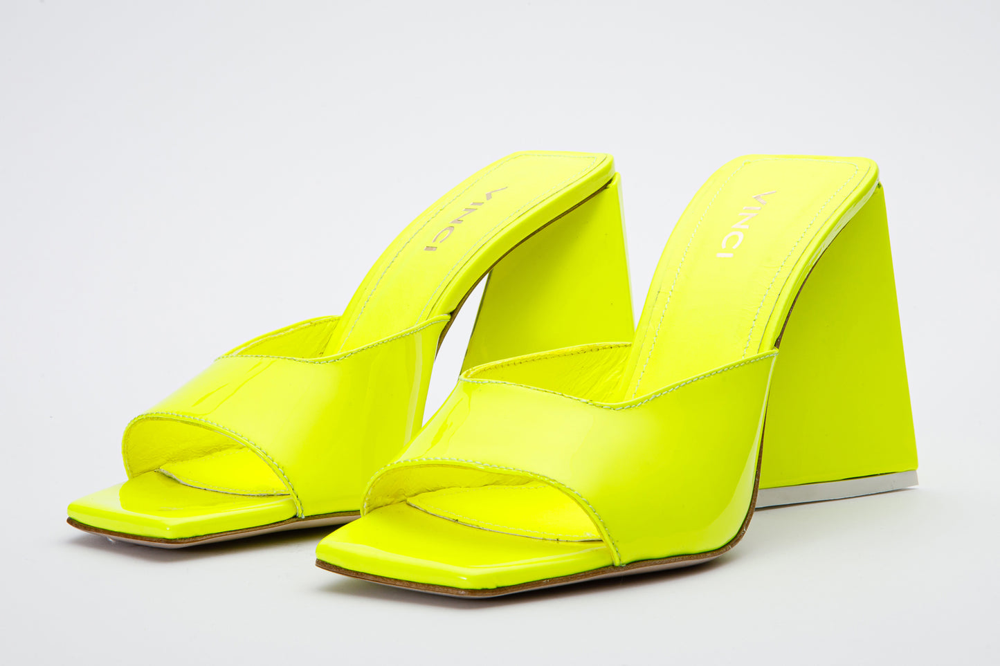 The Butterfly Block Heel Neon Yellow Patent Leather Sandal