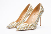 The Saks Tory Gold & Silver Handwoven Leather Pump