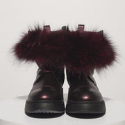 The Kajapati Burgundy Leather Natural Fur Mid Calf Boot