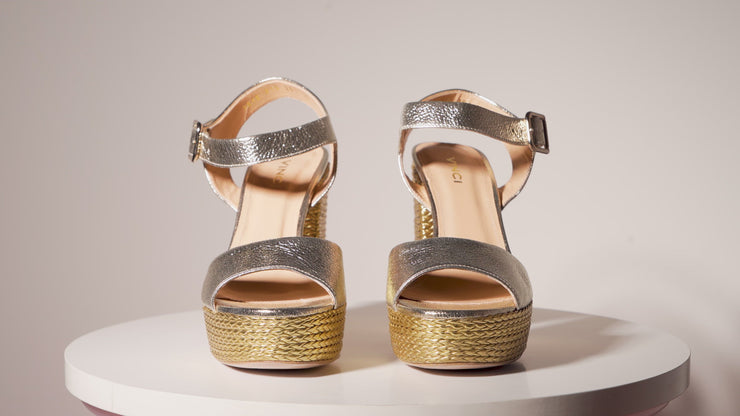 The Tampico Platform Heel Gold Leather Sandal