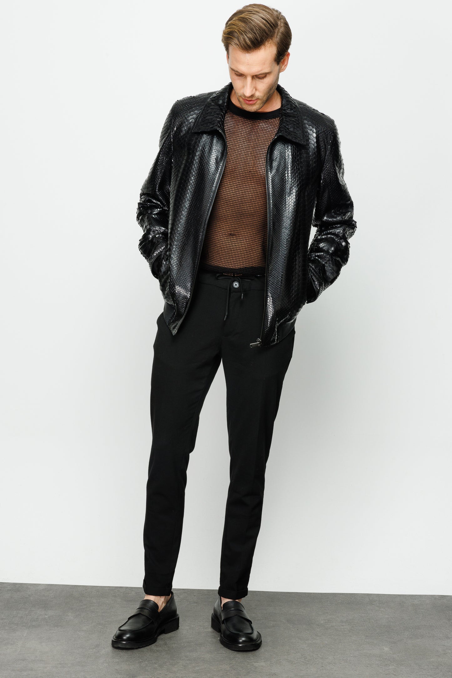 Chaqueta de piel de pitón negra Claribel para hombre 