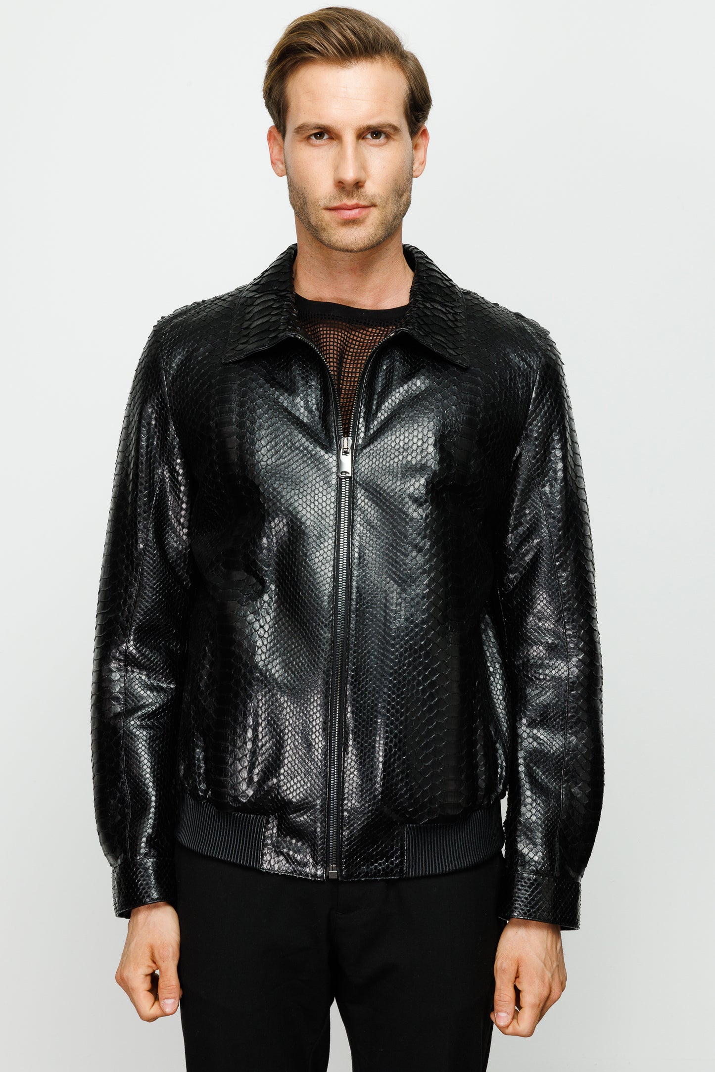 Chaqueta de piel de pitón negra Claribel para hombre 
