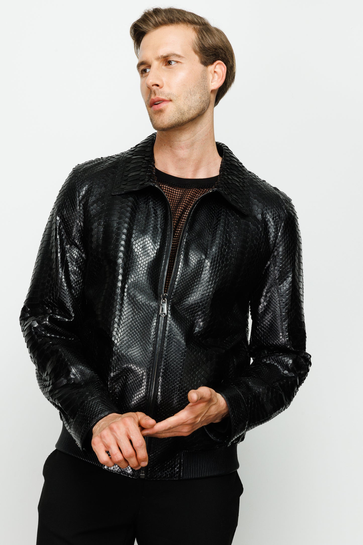 Chaqueta de piel de pitón negra Claribel para hombre 