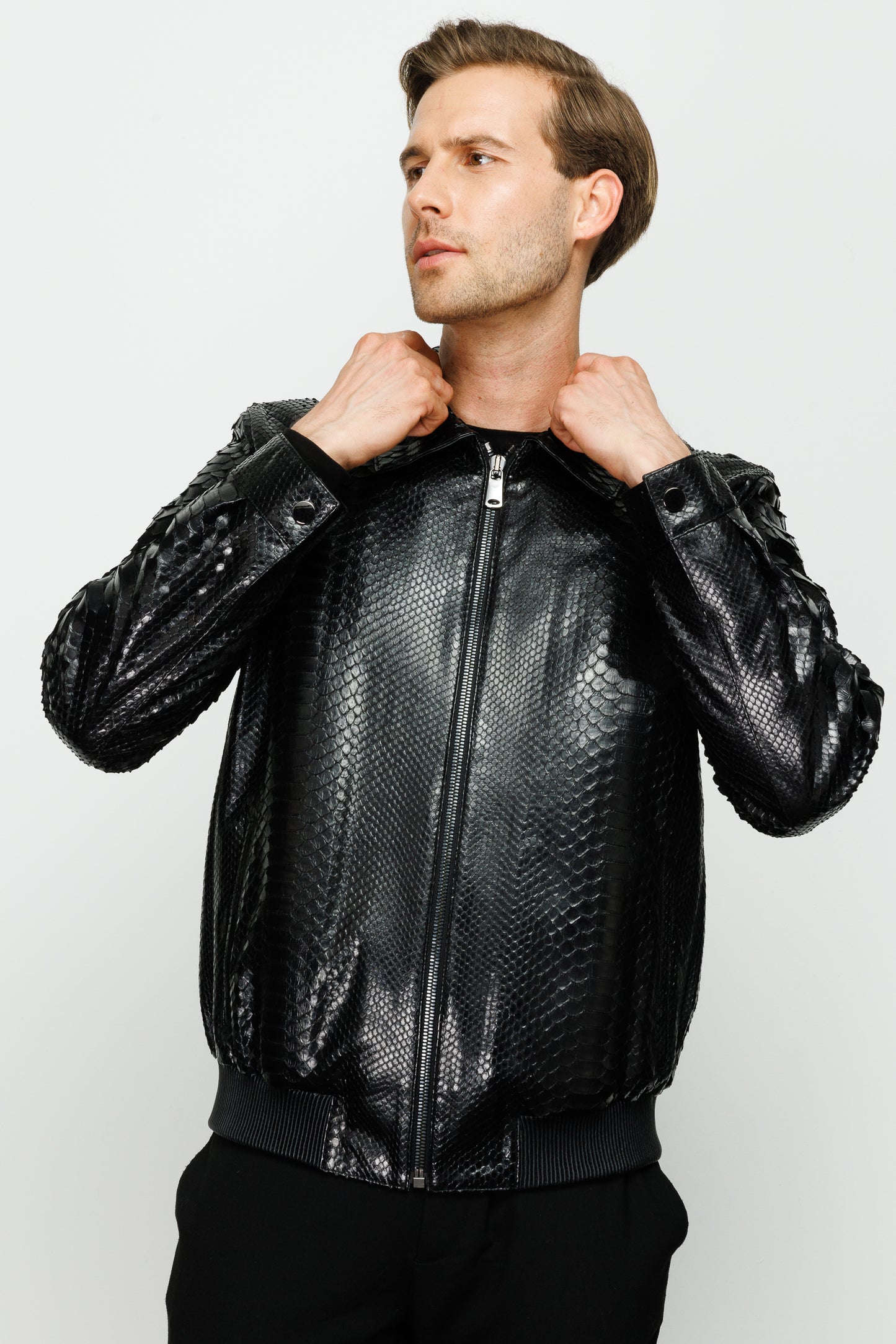 Chaqueta de piel de pitón negra Claribel para hombre 
