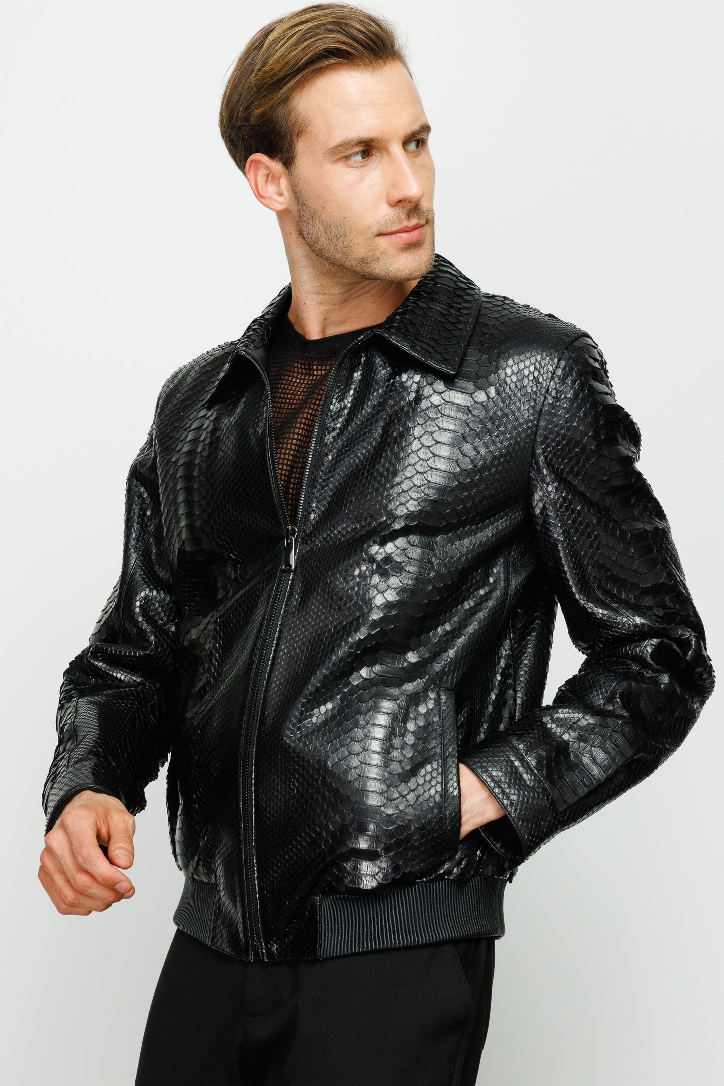 Chaqueta de piel de pitón negra Claribel para hombre 