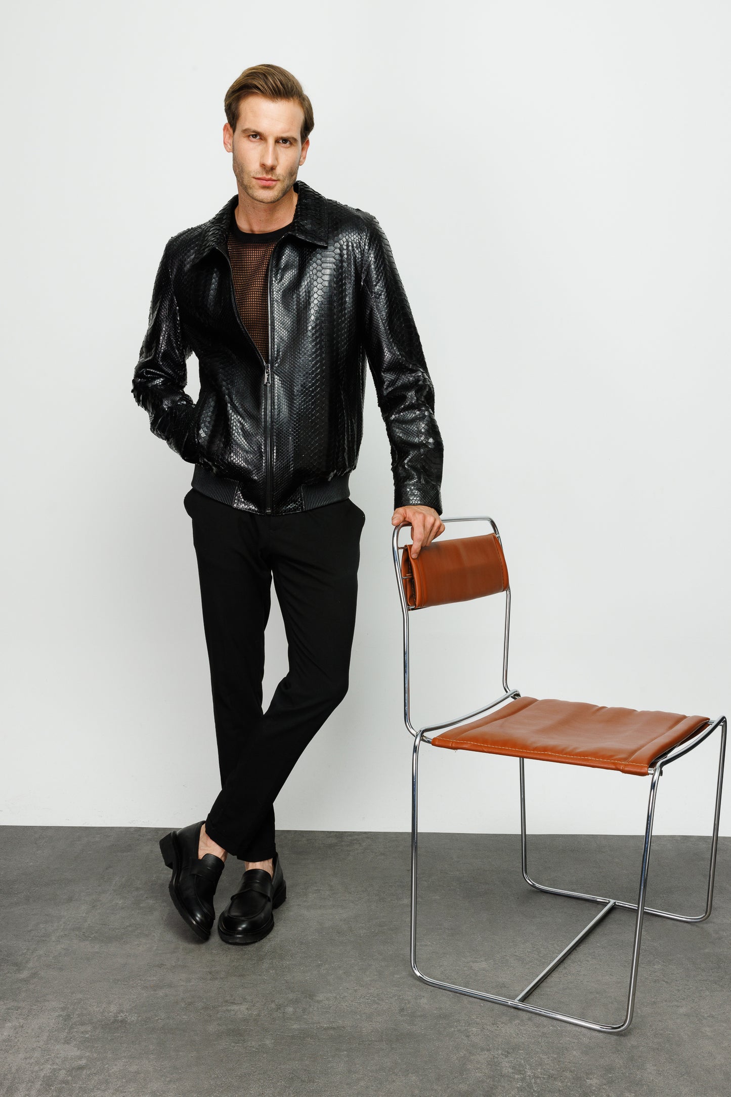 Chaqueta de piel de pitón negra Claribel para hombre 