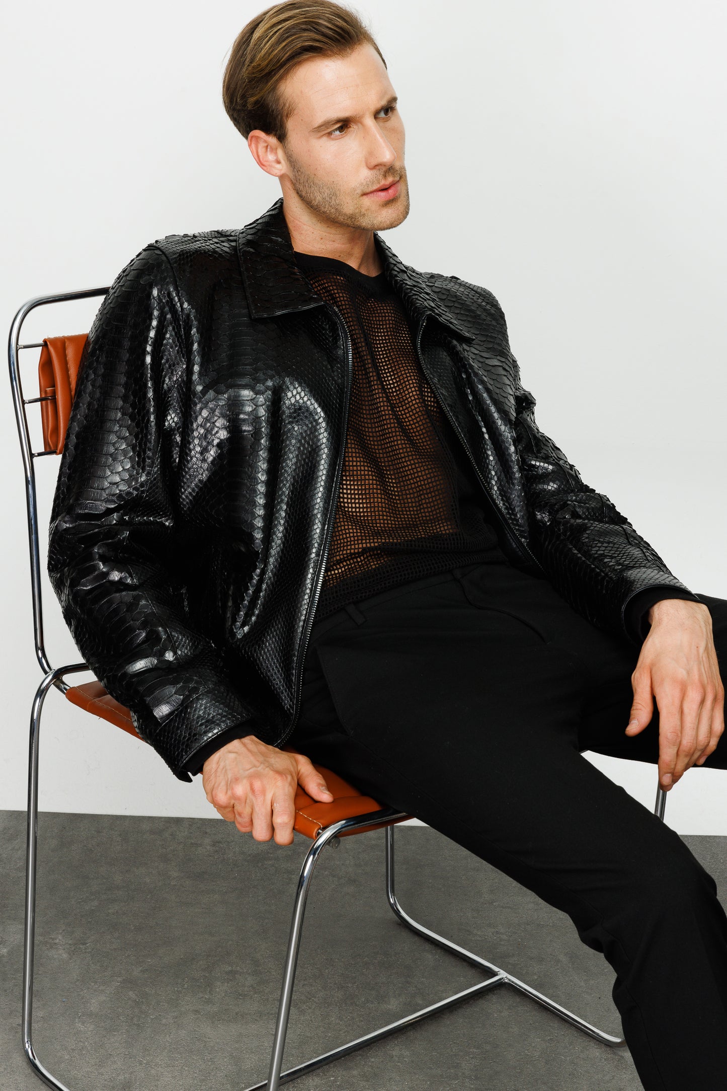 Chaqueta de piel de pitón negra Claribel para hombre 