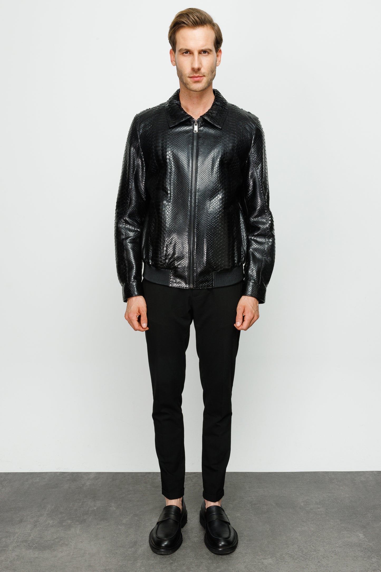 Chaqueta de piel de pitón negra Claribel para hombre 