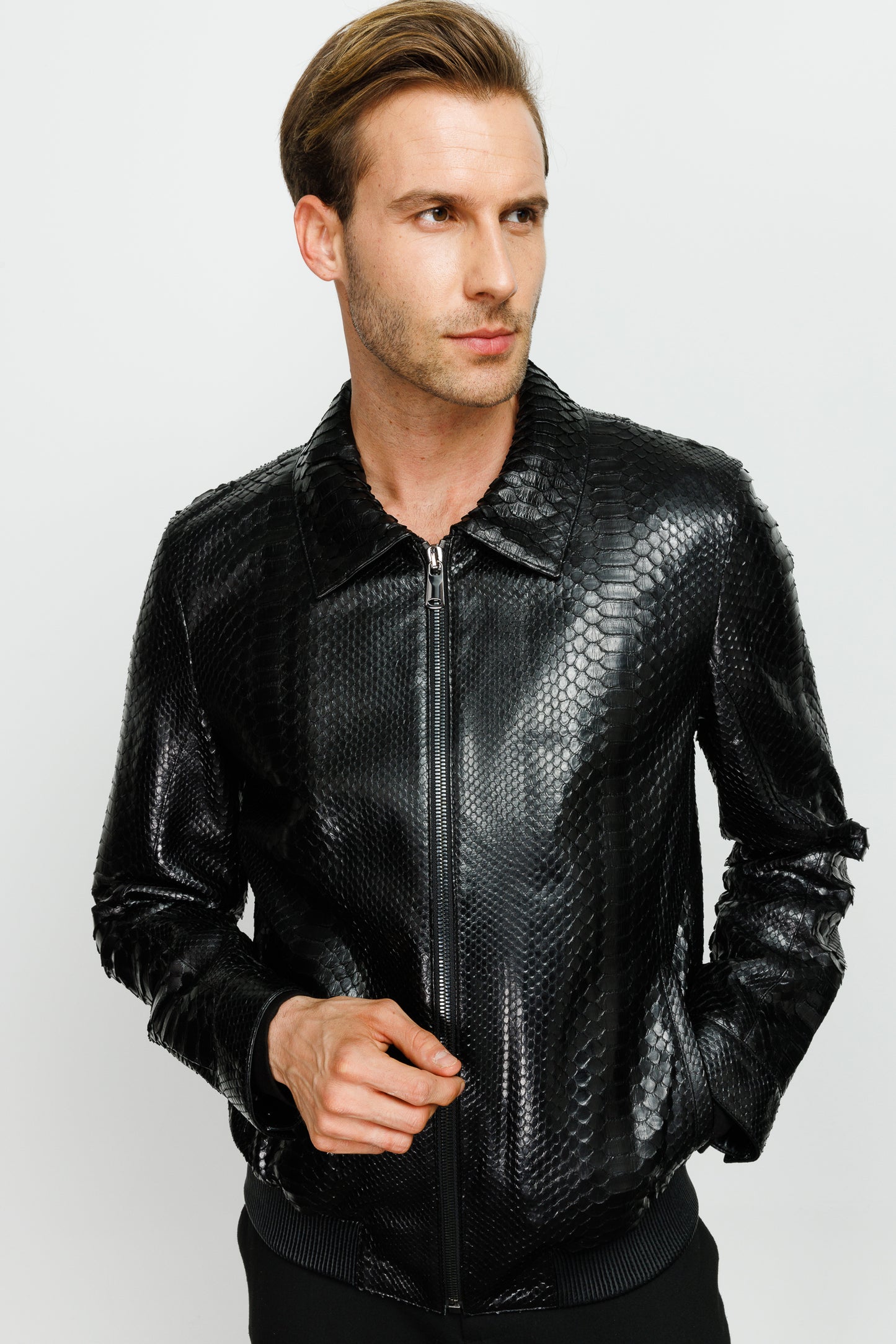 Chaqueta de piel de pitón negra Claribel para hombre 