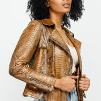 The Queen Pythn Skin Tan Leather Women Jacket