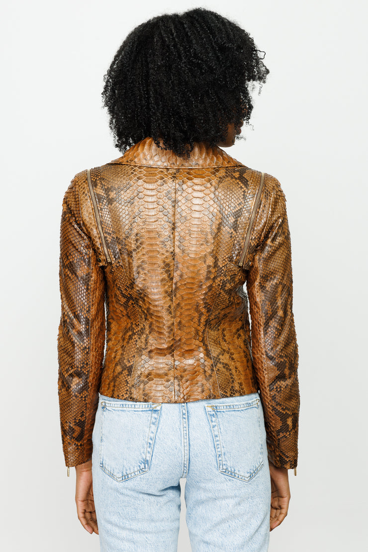 QUEEN PYTHN SKIN LEATHER WOMEN JACKET TAN (15808-P)
