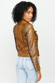 QUEEN PYTHN SKIN LEATHER WOMEN JACKET TAN (15808-P)