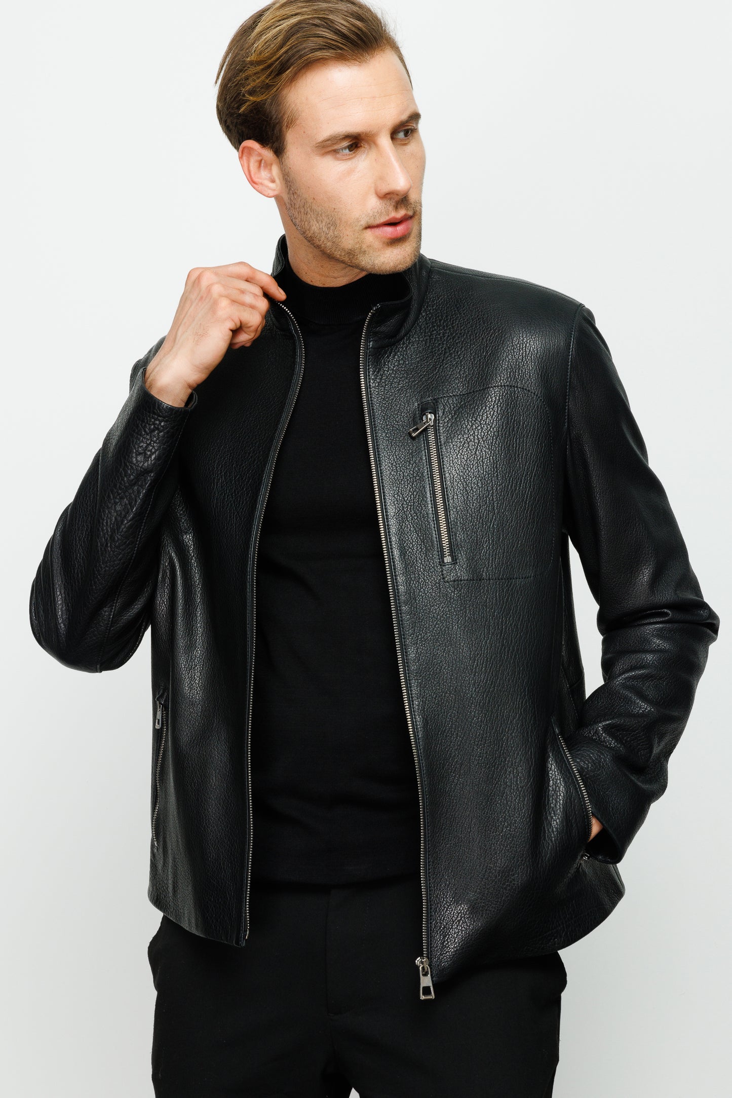 The Blanchard Black Leather Men  Jacket